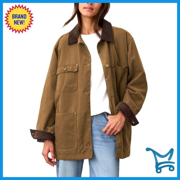 Jackets & Blazers - Oversized Utility Cotton Coat Corduroy Collar Vintage Workwear with Pockets